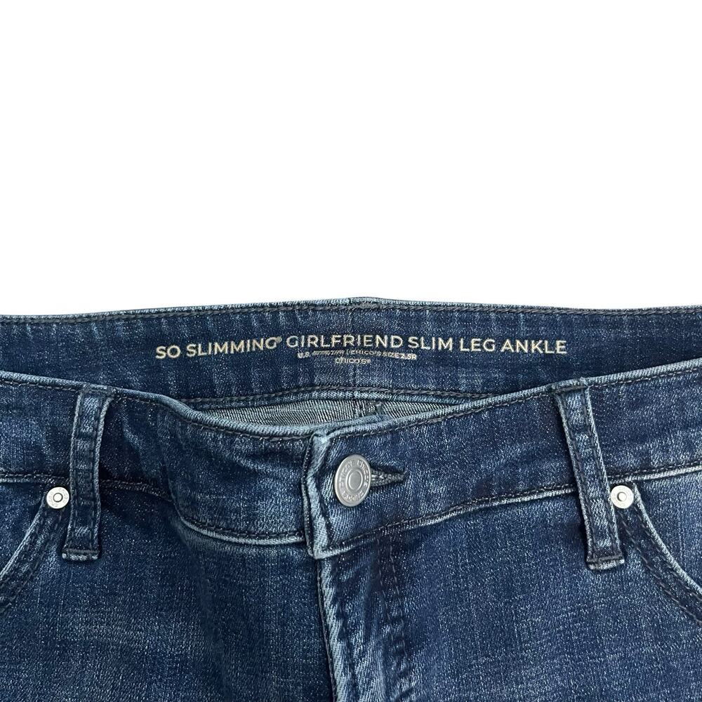 Chico's Dark Blue Cropped Jeans with Embellished Cuffs - Picture 5 of 10